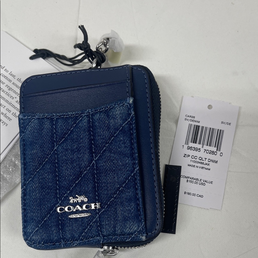 Coach Quilted Denim Card Case Wallet - Navy - Picture 7 of 7